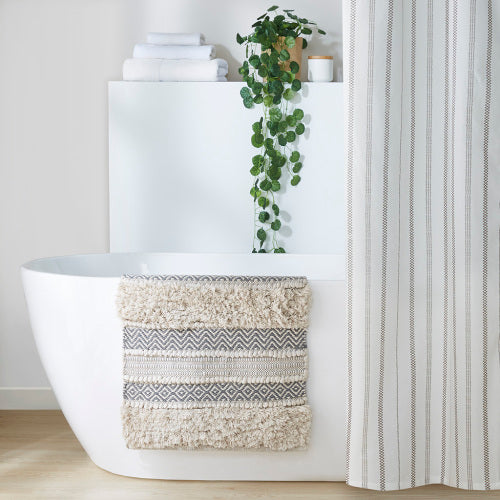 Woven Texture Stripe Bath Rug Grey 20x32"